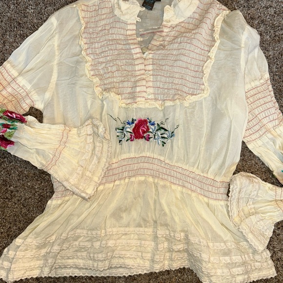 Persaman New York Women’s Long Sleeve Boho Style Cream Top Sz Sz Large NNT - Picture 2 of 11